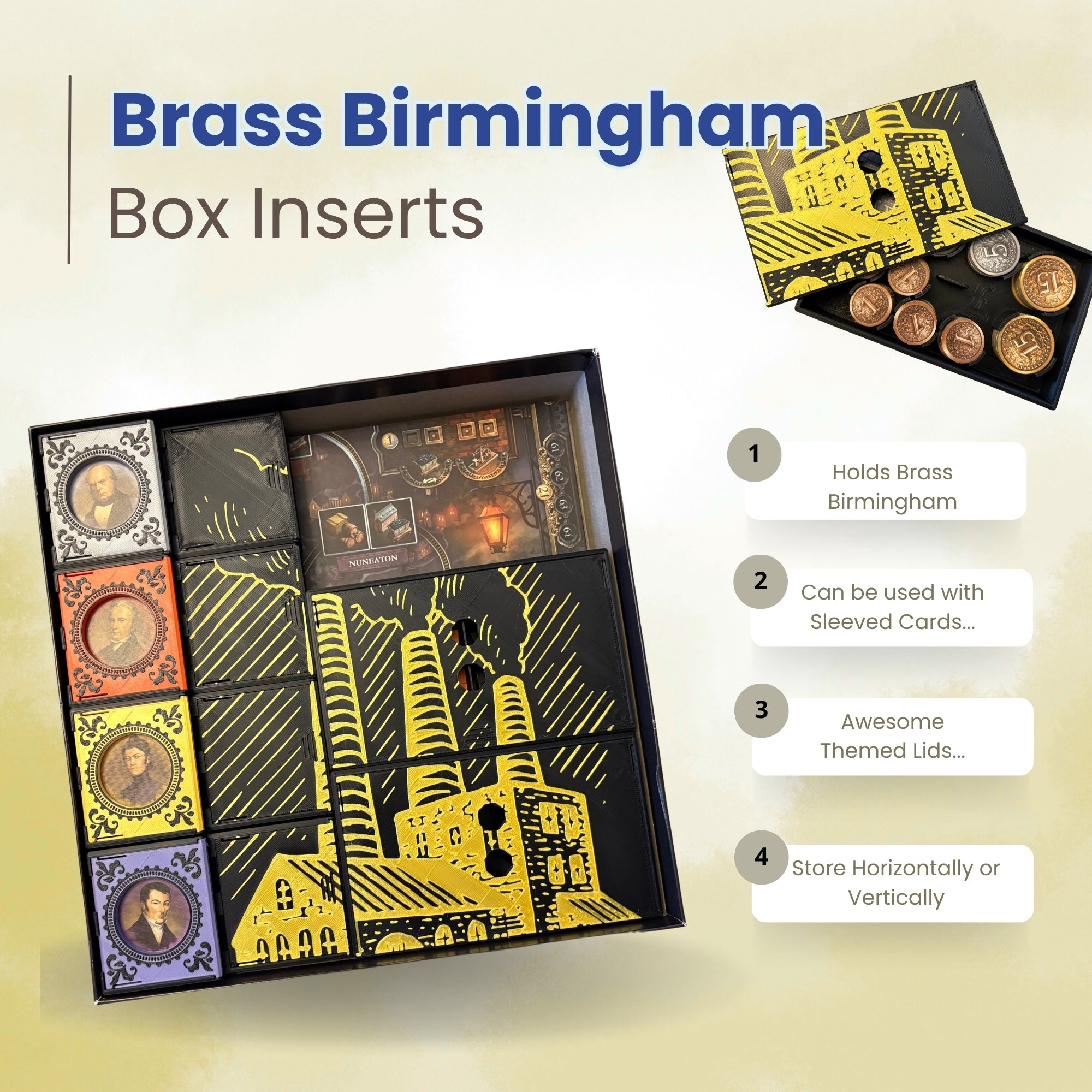 Brass Birmingham Box Organizer & Insert – Premium Game Storage – The Riverside Realm